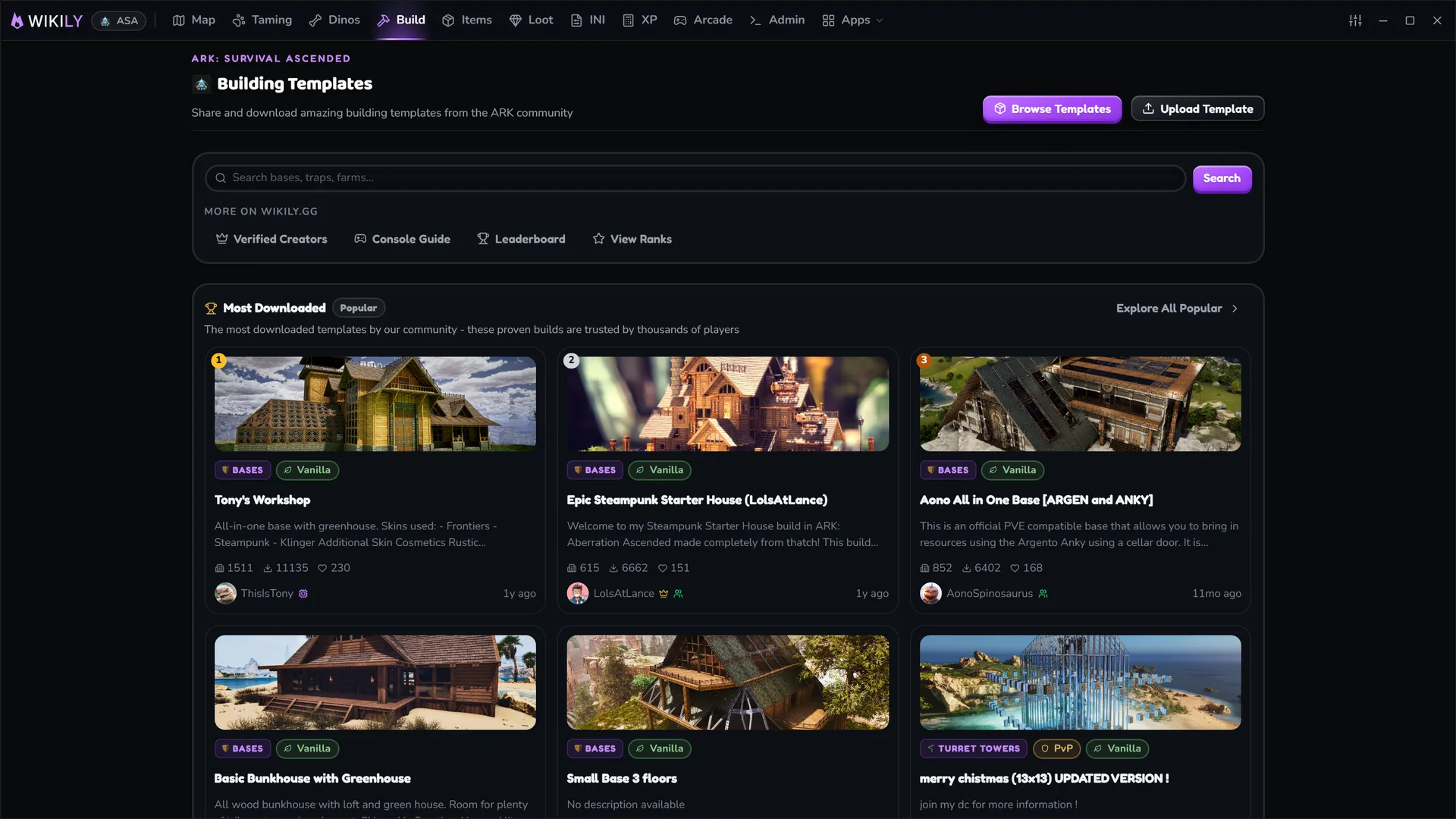 The Wikily overlay browsing the building template library