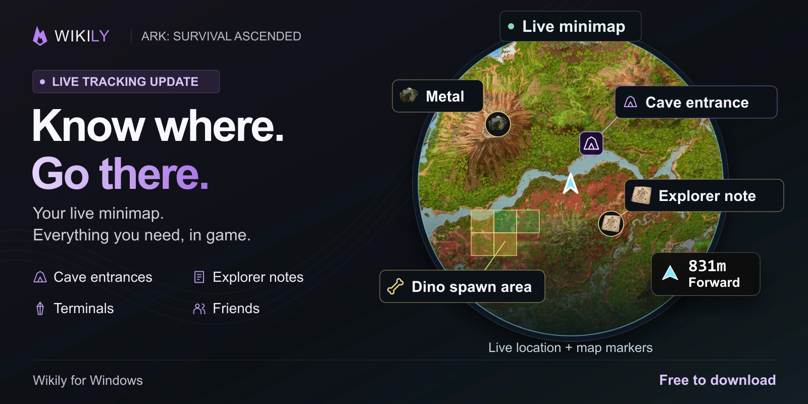 The Wikily overlay with live position tracking on the ARK map
